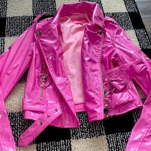Pink latex sugar thrills biker jacket